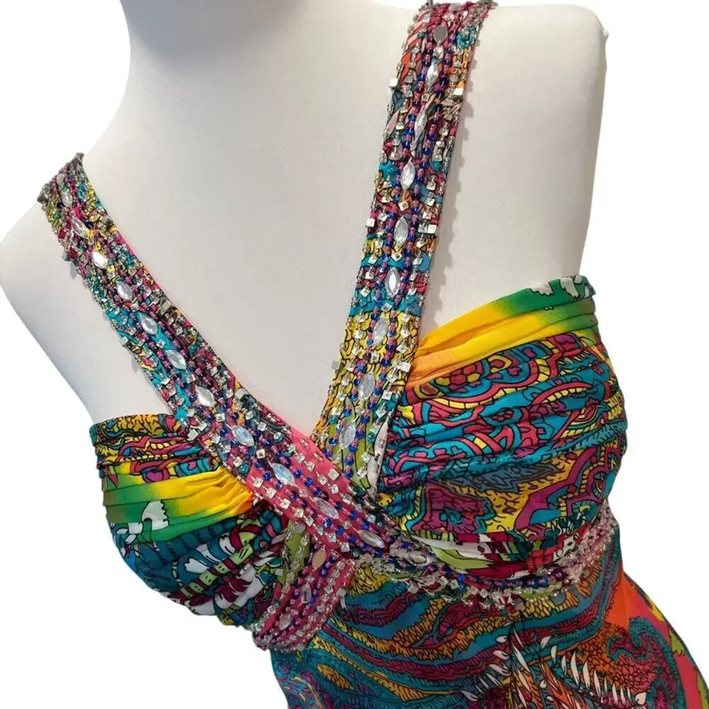 Vintage Dress Small Y2K Formal Prom Gown Beaded Tropical Dress long Cruise Maxi - Picture 7 of 17